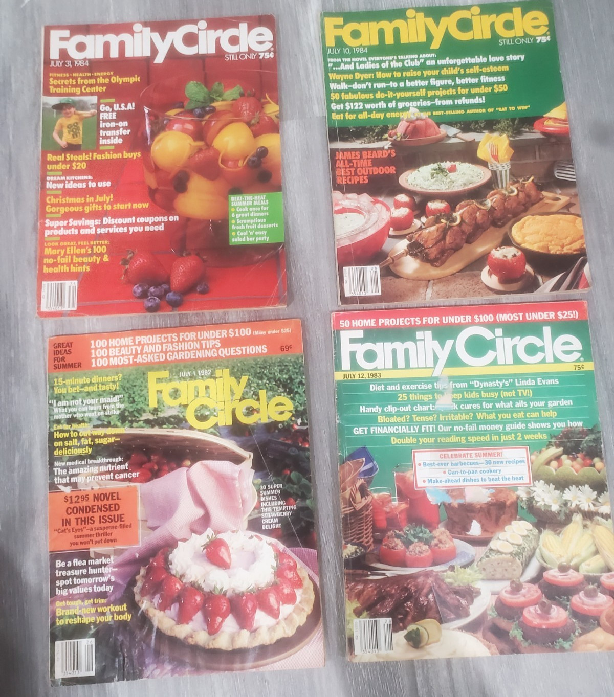 Lot of 4 VTG Family Circle Magazines; 1980's, Outdoor Recipes, Summer Ideas