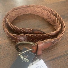 Hollister Woven 1 1/4 belt M/L Brown Buffalo Leather Men 43" Braided NEW