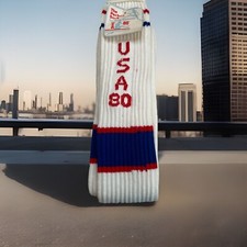 VTG 1980's Socks USA The Perfect Olympic Acrylic Tube 90s 10-15 Red/White/Blue