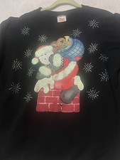 Vintage Santa Claus Christmas Hanes Womens L Black Sweatshirt Sweater Rudolph