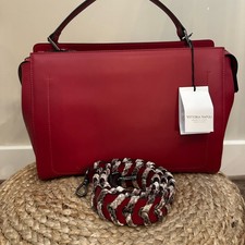 Vittoria Napoli Italy Red Martina Leather Satchel Bag With Shoulder Strap New