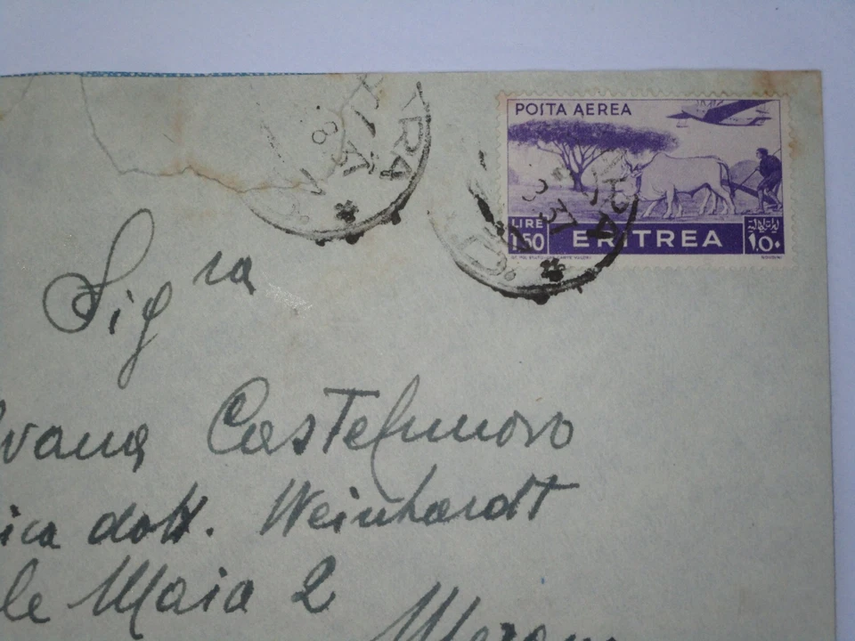 Busta lettera con francobollo Eritrea lire 0,50 di Posta Aerea annullo 1937 - Immagine 2 di 3