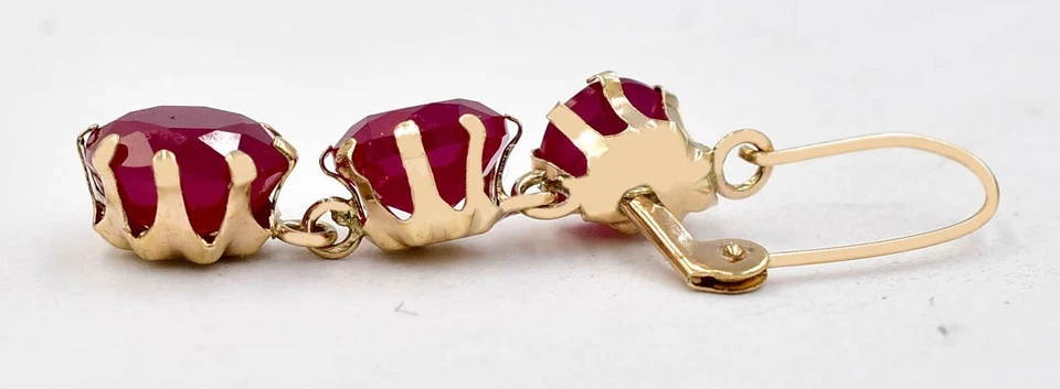 GENUINE 10.70 Cts RUBY DANGLING EARRINGS 14K GOLD - Free Appraisal Service - Image 4 of 4
