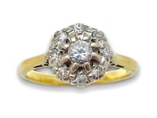Antique Art Deco 18ct Gold Diamond & White Sapphire Flower Engagement Ring - J/K