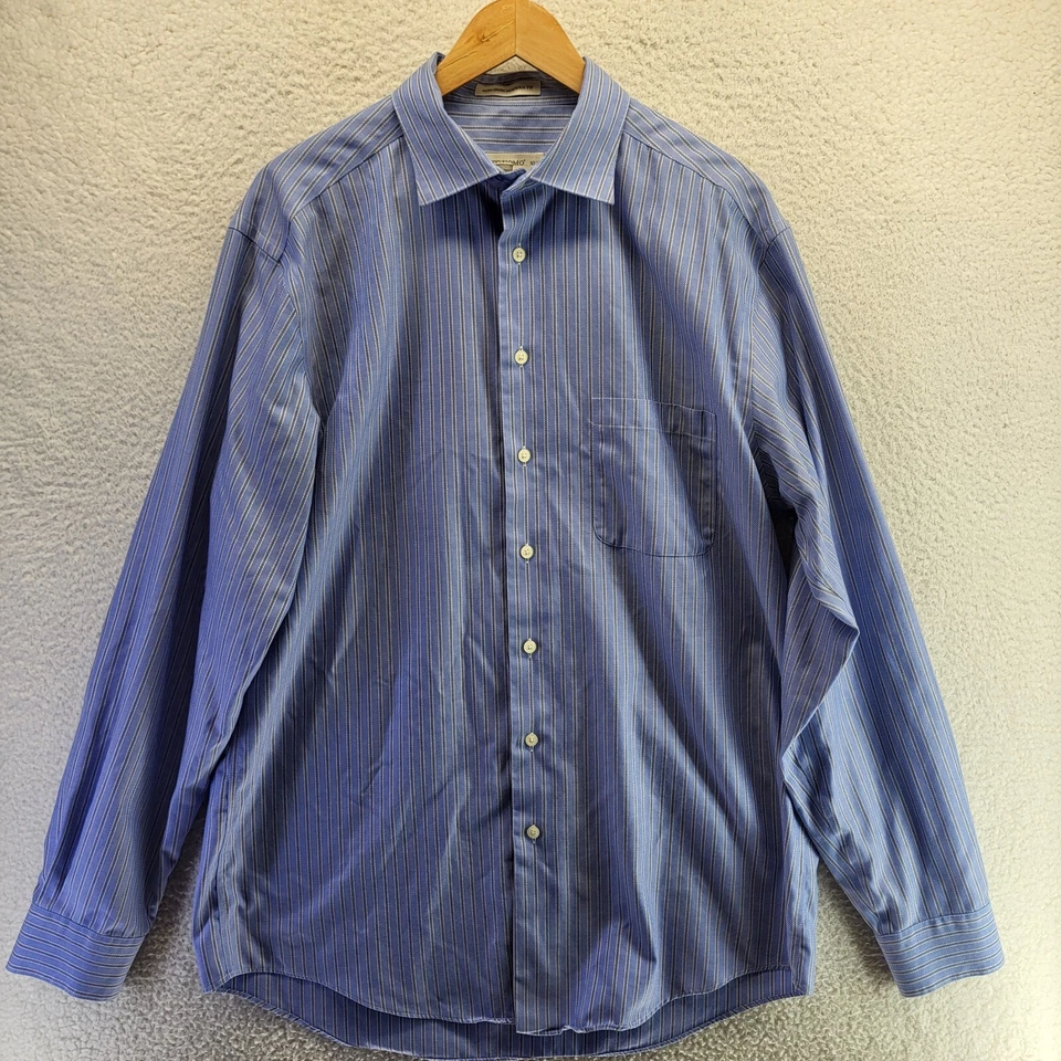 Pronto Uomo Button Up Shirt Men XLT Tall Blue Striped Non-Iron Modern Fit Pocket - Image 2 of 4