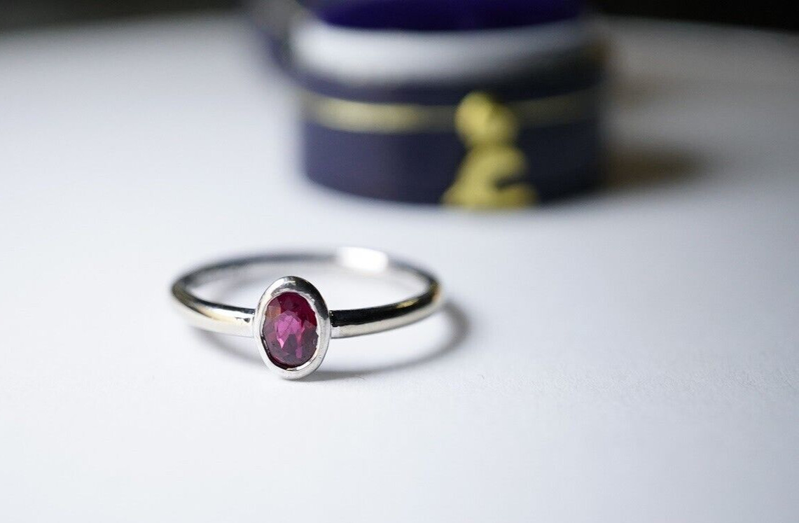 Bezel Set Ruby RIng, Oval Solitaire Ring white go… - image 1