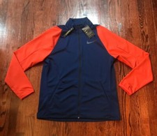 NWT 75 MENS NIKE DRI FIT FULL ZIP TRAINING JACKET 928022 BLUE / ORANGE
