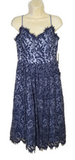 Eliza J Women Size 6 Blue Fit & Flare Midi Dress Floral Lace Spaghetti Strap NEW