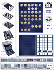 SAFE-M&uuml;nzboxen-6324-NOVA-blau-48-eckige-F&auml;cher-24-25mm-F&uuml;r-1-DM-50-Cent-1-Euro