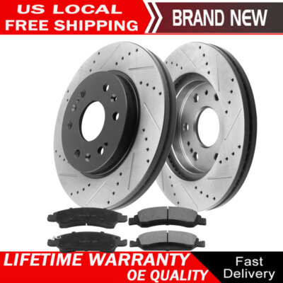 Front Drilled and Slotted Brake Rotor and Pad Kit for Chevy Silverado