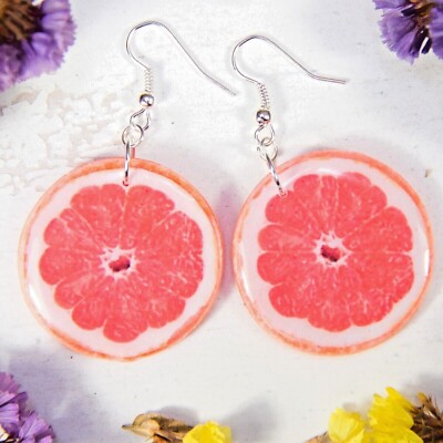 Grapefruit Earrings Slice Citrus Earrings Fruit Tropical Red Pamelo Jewelry