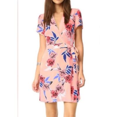 Yumi Kim Soho Mixer Floral Wrap Mini Dress Silk Peach Size XS NWOT