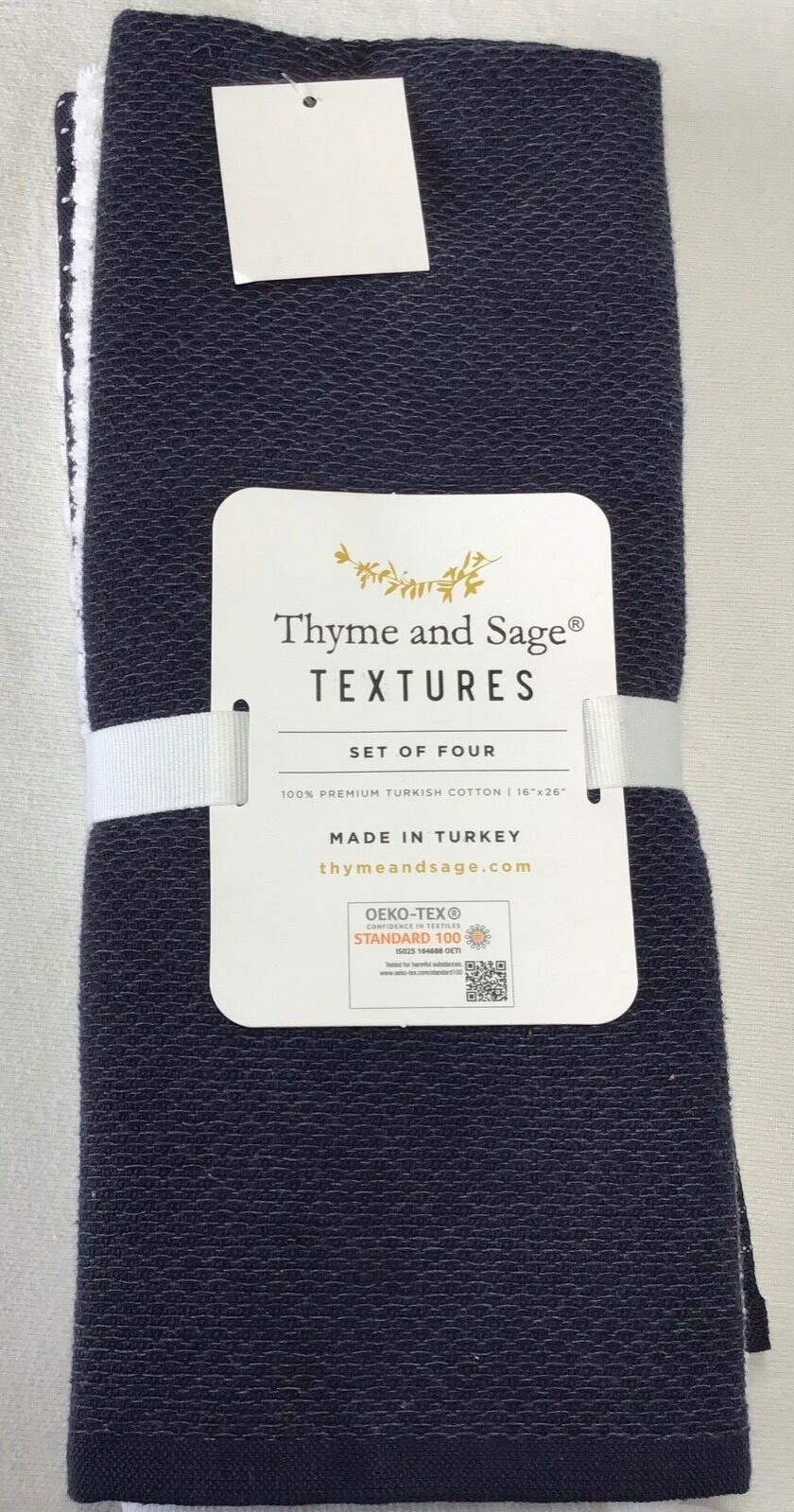 THYME & SAGE KITCHEN TEA TOWELS TEXTURES (4) NAVY BLUE 100 TURKISH