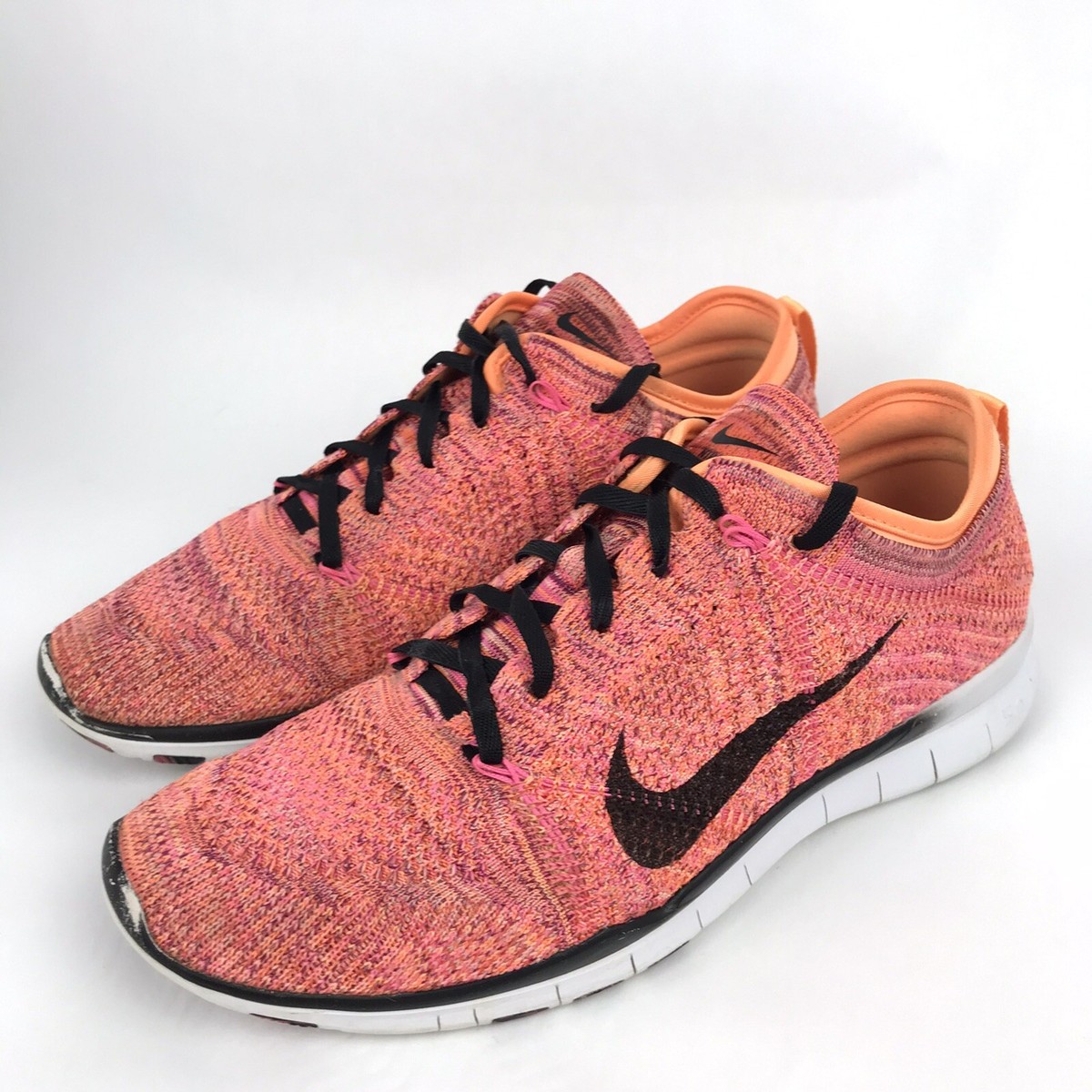 Nike Free Tr Flyknit Running Shoes Coral Black Lace Up Womens