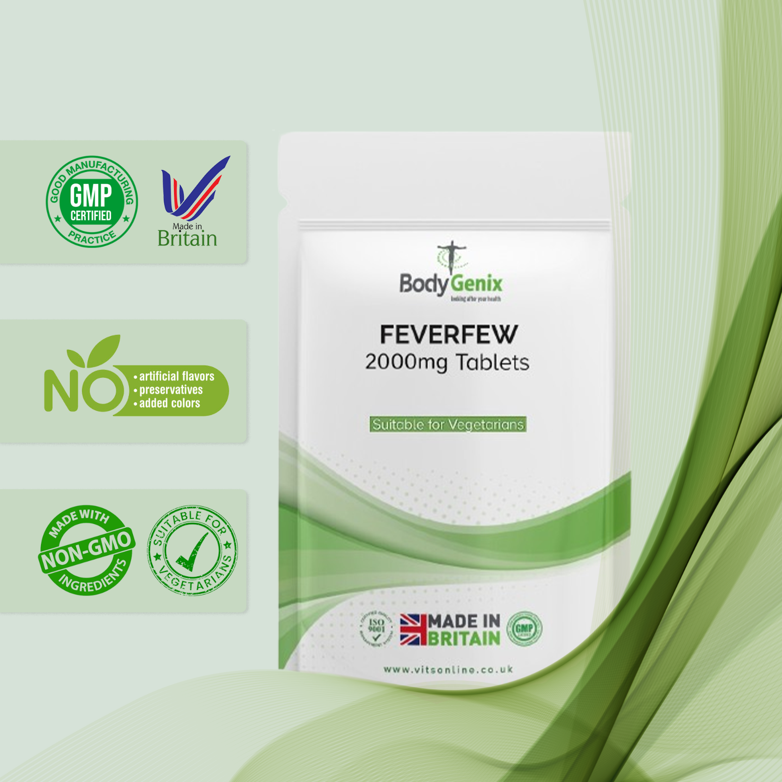 Feverfew 2000mg Tablets Migraine Headaches Menopausal Support Natural