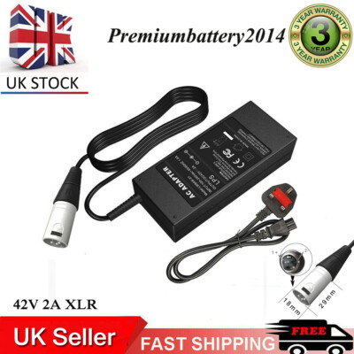 XLR 3pin Battery Charger 36V 2A for Ebike 42V max output Lithium LiPo  Battery UK UK