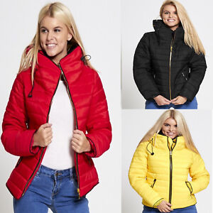 Women Ladies Kids Quilted Padded Puffer Bubble Fur Collar Warm Thick Jacket New