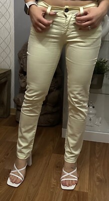 Original PIERRE BALMAIN Italy Jeans Hose gelb Gr. S 36 26 Business Damen Stoff 