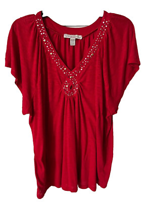 Top Red Beaded French Laundry SS Misses size Small New