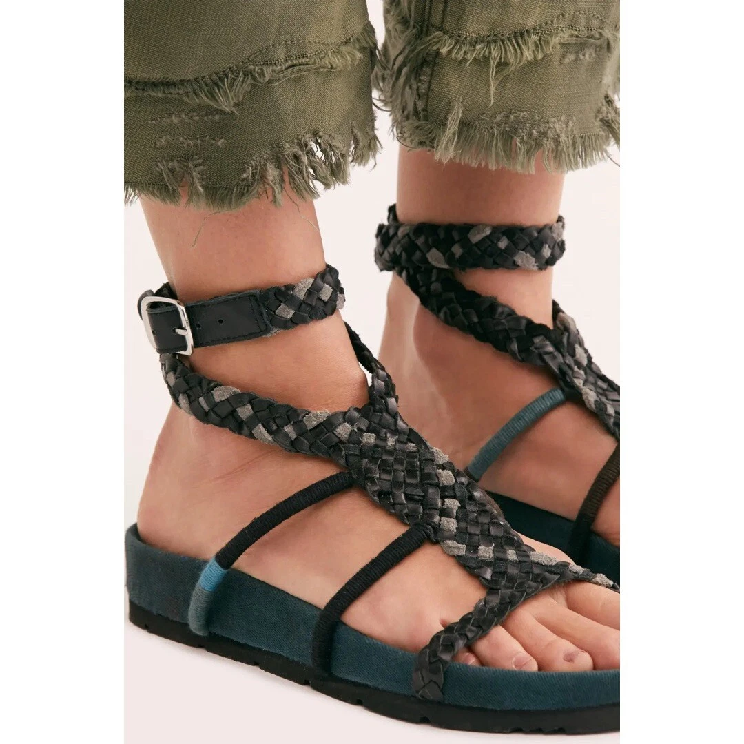 NIB Free People Denali Woven Footbed Sandal Ankle Strap Gladiator