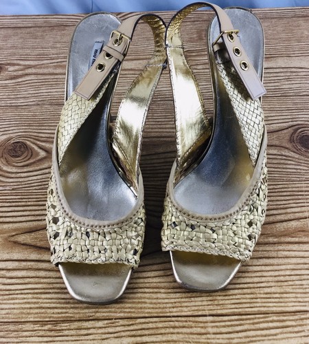 Miu Miu Sandalias Oro Brillo Tacón Alto EU 41 EE. UU. 9 | eBay