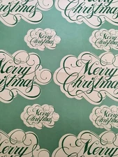 VTG MERRY CHRISTMAS WRAPPING PAPER GIFT WRAP 1960 AQUAMARINE COLOR NOS 