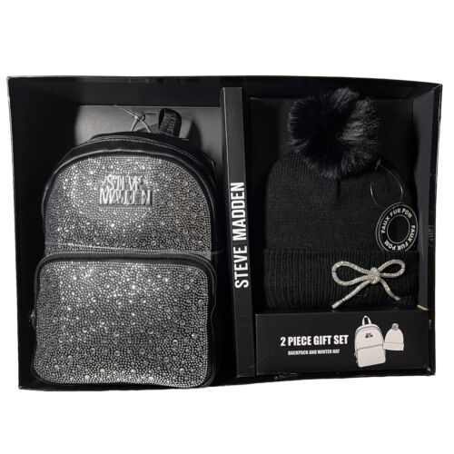 Nuevo SET DE REGALO DE 2 PIEZAS STEVE MADDEN Mochila Bolso Invierno Sombrero Negro - Imagen 1 de 14