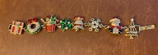 8 Christmas Motif Rhinestone Bracelet 7 Wreath Bell Santa Tree Snowflake Gift