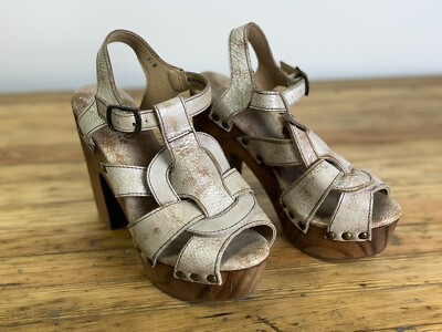 Bed Stu Sandals Womens Size B Cream Leather Block Platform