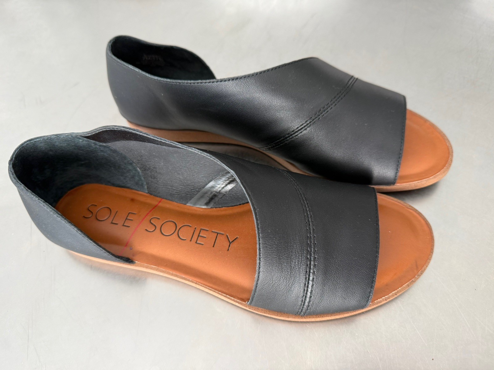 Sole Society Sandals Womens 7 M Colvan D’Orsay Black Leather Slip On Open Toe