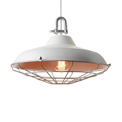 Farmhouse Industrial 18'' Single Light White Finish Barn Cage LED Pendant Ligh
