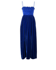 Gucci Shirred-Bodice Maxi Dress Womens 12 Blue Silk Viscose