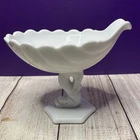 Westmoreland White Milk Glass Shell Bowl with a Dolphin Fish Base Vintage