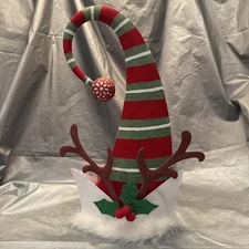 Pier 1 One VINTAGE REINDEER ELF HAT Glitter Figurine 17” VERY RARE, V HTF VG/EUC