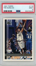 1997 Topps TIM DUNCAN San Antonio Spurs HOF RC # 115 Rookie Card Mint PSA 9 Qty. rookie card picture