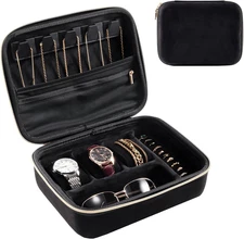 Small 2-Layer Travel Jewelry Box for Earrings, Rings, Necklaces, Bracelets - Bla