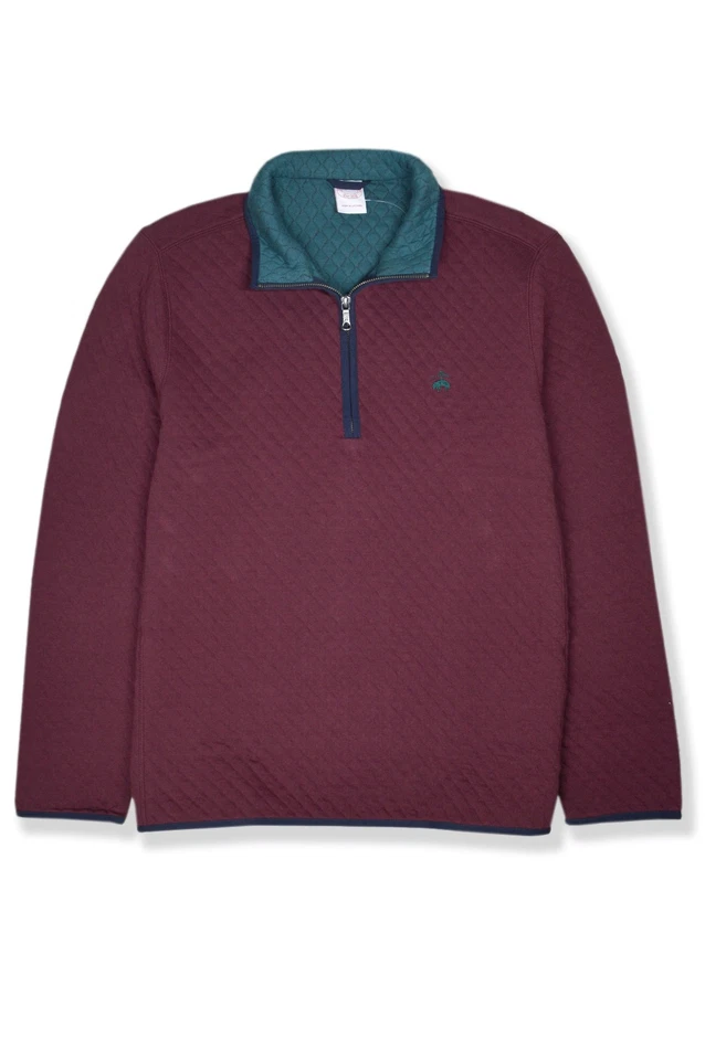 Brooks Brothers Mens Burgundy Red Green Quilted Q-zip Sweater 2XL XXL BB-3204 - Image 2 of 2