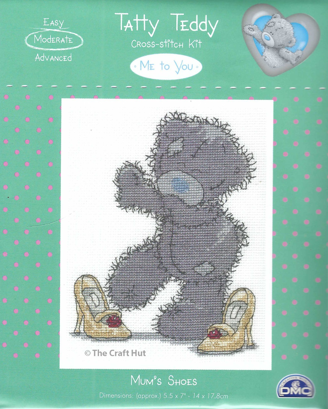 DMC Counted Cross Stitch Kit Tatty Teddy Me to You Mum's Shoes 5.5""x7"" BL1130/72