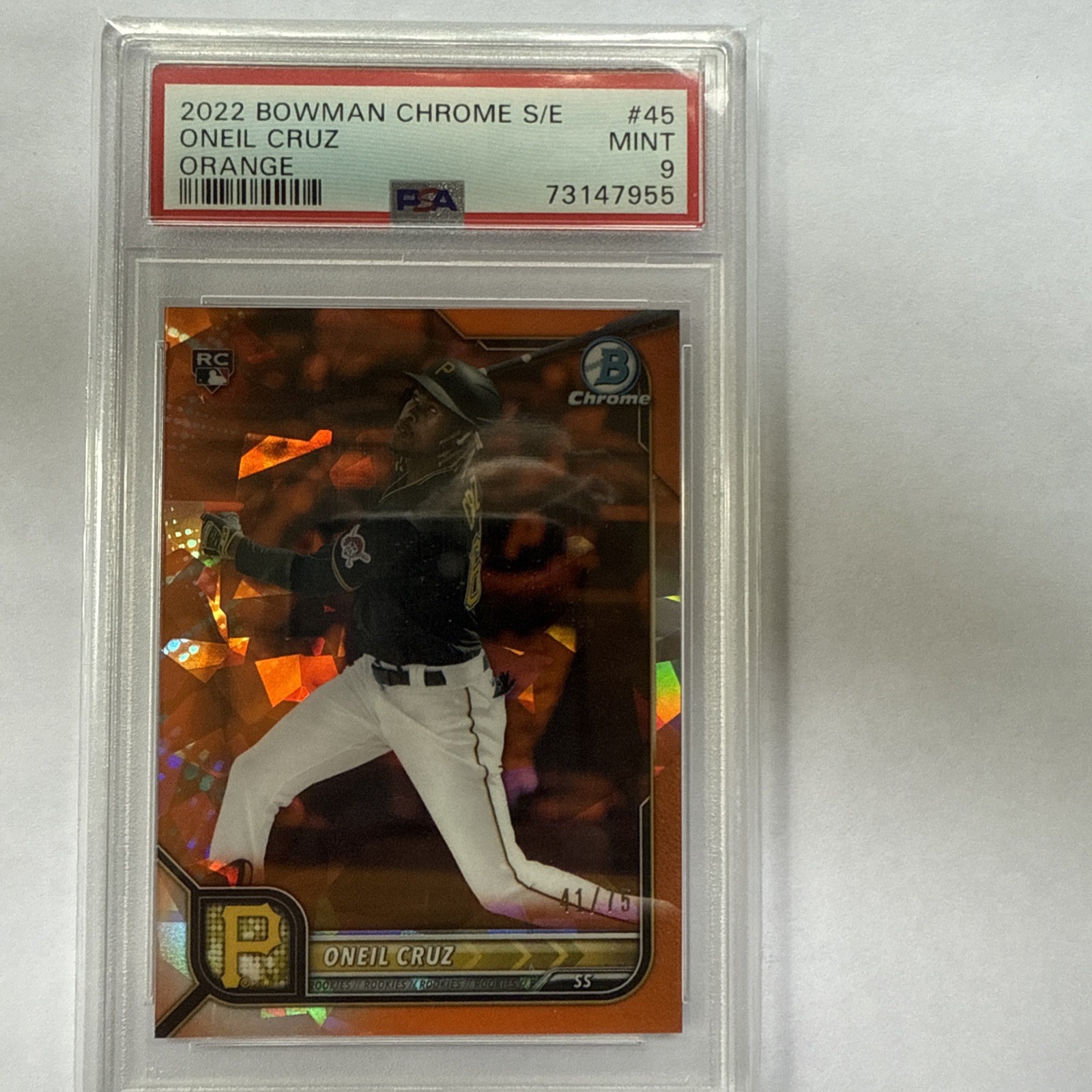 2022 Bowman Chrome Sapphire Edition Oneil Cruz #45 Orange Refractor 41/75 PSA 9