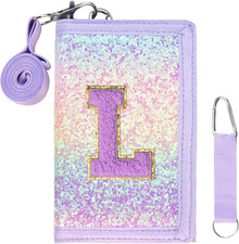 Girls Wallet for Kids Initial Glitter Wallets Trifold with Zipper and Card Slots
