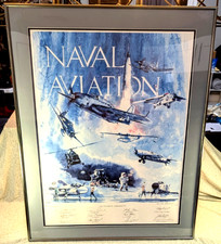1986 75th Anniversary of Naval Aviation Print SIGNED George Bush, John Glenn Etc