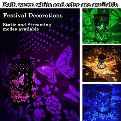 Butterfly Solar Lantern Hanging LED RGB Lights Outdoor Garden Lamp Waterproof US
