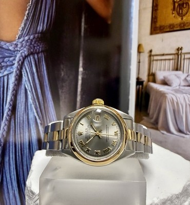 Ladies Rolex Oyster Perpetual Datejust Two Tone Oyster Gray Dial 26mm Watch