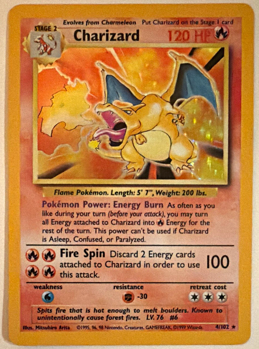 Wizards of the Coast 1999 Pokemon TCG Charizard 4/102 Base Set Holo RARE LP 🔥🔥