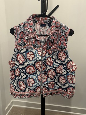 Westbound Women's Contrasting Print Vest 2 Pockets Sz L