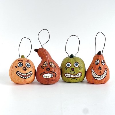 4 Vintage Dept 56 Papier Mache Painted Face Hanging Halloween Figures Whimsical