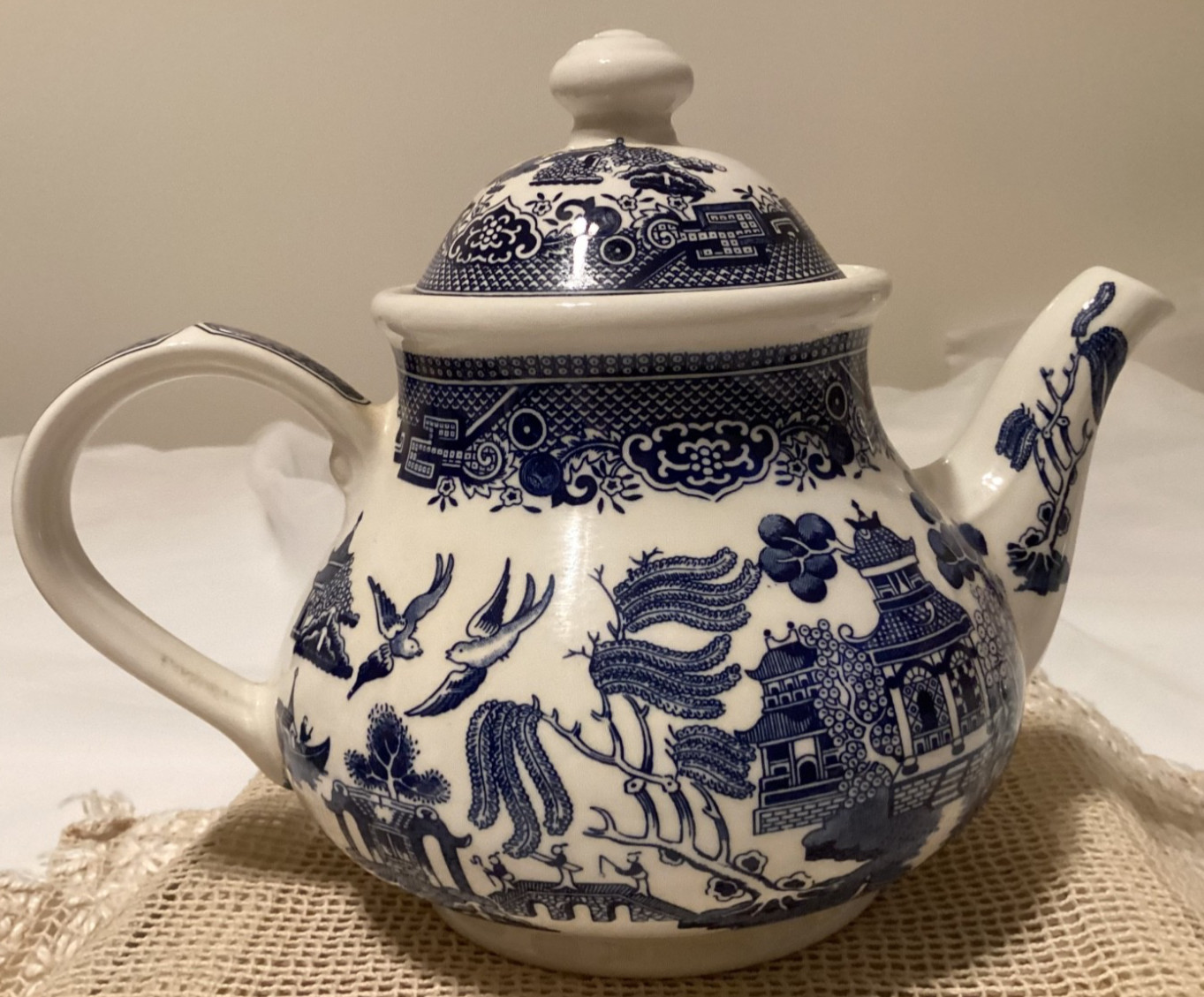 Vintage Churchill Blue Willow Transferware Ceramic Teapot