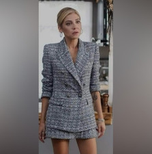 Zara Metallic Tweed Double Breasted Button Tailored Blazer Jacket Preppy New XS