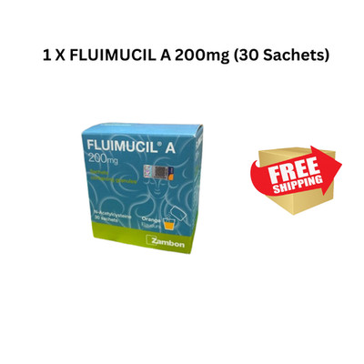 1 X Fluimucil A 200mg 30 Sachets Granules Clear Phlegm/Cough Orange Flavor