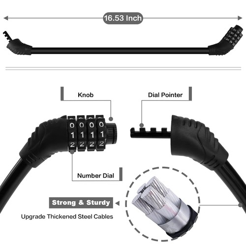 2pcs Bike Lock Cable Combination 4 Digit Anti Theft Lock - Picture 3 of 7